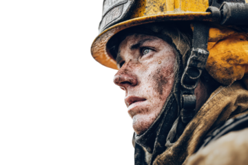 Male Firefighter in Safety Gear isolated on Transparent Background PNG