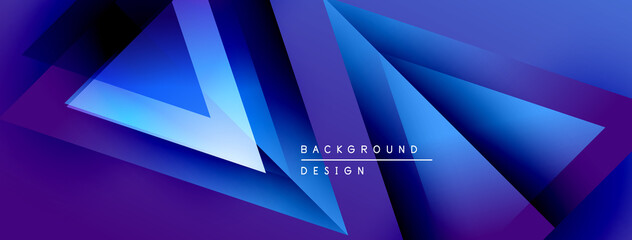 Abstract geometric shapes overlap, creating vibrant blue, purple gradients. Modern design elements...