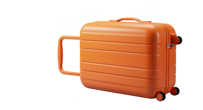 Isolated 3D Rendered Orange Luggage Suitcase with Handle and Wheels on Transparent Background - Powered by Adobe