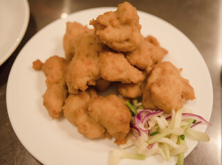 Fried Chicken Bites with Salad Garnish