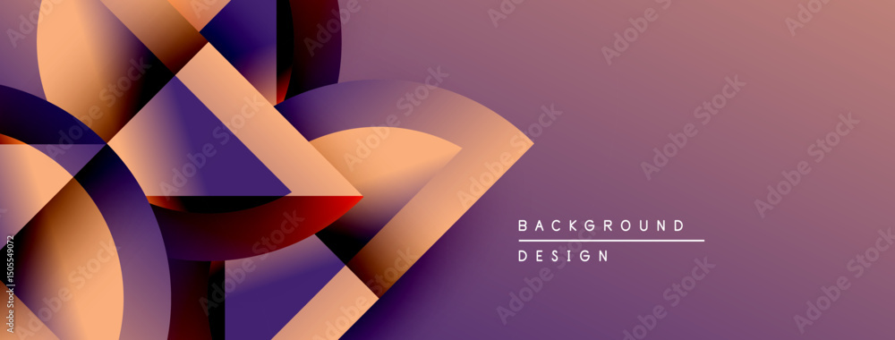 Poster Abstract geometric shapes overlap, creating dynamic visual effect. Gradient colors blend, forming modern background design.