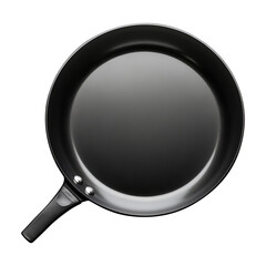Empty non-stick frying pan, showcasing its smooth surface and sleek design in close-up view, isolated on fully transparent png background