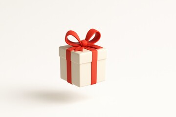 Obraz premium Floating Gift Box With Red Ribbon on a Clean Background for a Special Occasion or Celebration