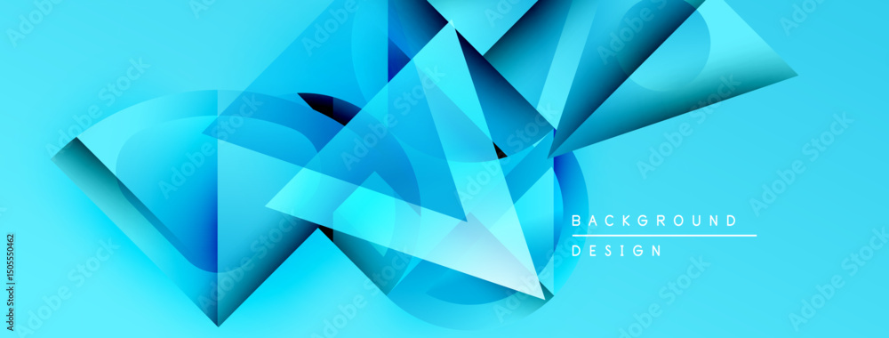 Poster Abstract blue design. Geometric shapes overlap, creating dynamic visual effect. Modern background suitable for various projects.