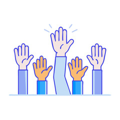Obraz premium Stylized hands raised, symbolizing engagement, volunteering, support, and active participation in a group