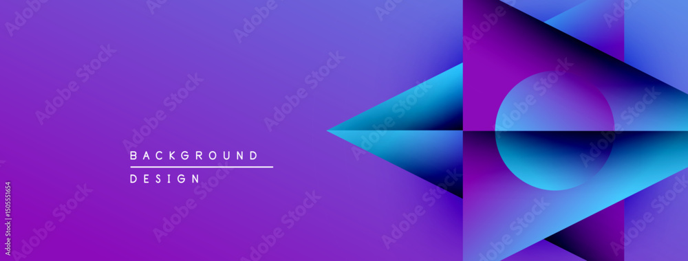 Poster abstract purple, blue gradients form geometric shapes. text reads background design. modern, vibrant