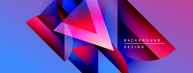 Abstract geometric shapes blend vibrant colors. Dynamic composition creates modern visual impact. Background design element.