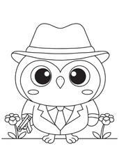 Coloring book owl is a sharp dresser, ready for a sophisticated gathering with its suit