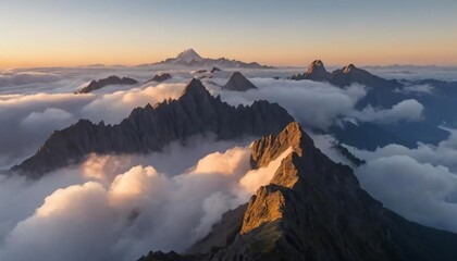 Majestic Sunrise Over Mountain Peaks and Clouds