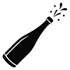Black Celebration Bottle Bursting Icon of Festivity, Bubbles, and Parties