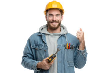Electrician with Multimeter isolated on Transparent Background PNG