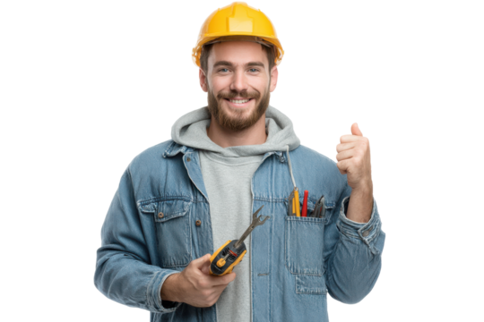 Electrician with Multimeter isolated on Transparent Background PNG