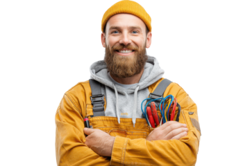 Electrician with Safety Gear isolated on Transparent Background PNG