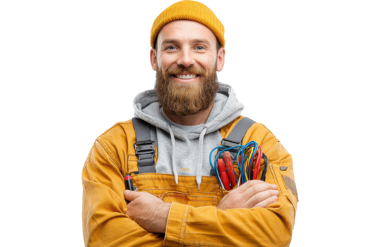 Electrician with Safety Gear isolated on Transparent Background PNG - Powered by Adobe