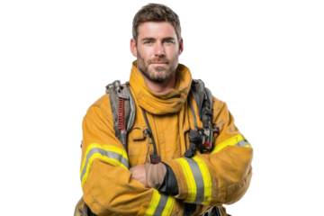 Uniformed Firefighter with Gloves isolated on Transparent Background PNG