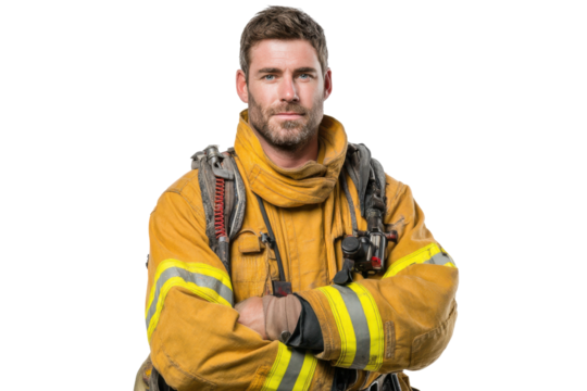 Uniformed Firefighter with Gloves isolated on Transparent Background PNG