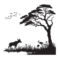 Wild animals in nature isolated vector black silhouette