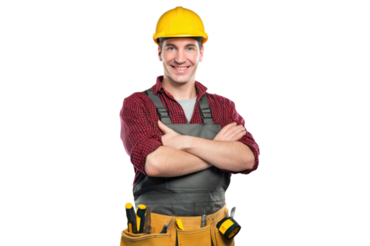 Construction Carpenter Ready for Job Isolated on Transparent Background PNG - Powered by Adobe