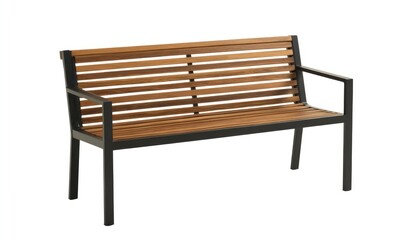 Modern outdoor bench with slatted wooden seat