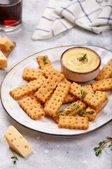 Cheese cookie crispy cracker. Savory snacks. Delicious homemade appetizer.