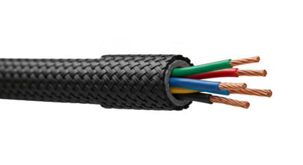 Electrical Cable Detailed Photo with Exposed Wires on Transparent Background