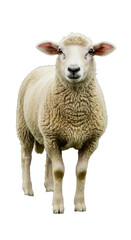 Fototapeta premium Isolated Photo of a Sheep with White Wool Frontal View on Black Transparent Background