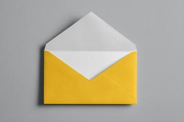 Open mustard yellow envelope with blank white paper inside