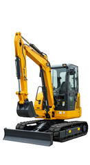 Isolated Photo of a Yellow Excavator Construction Equipment on Transparent Background