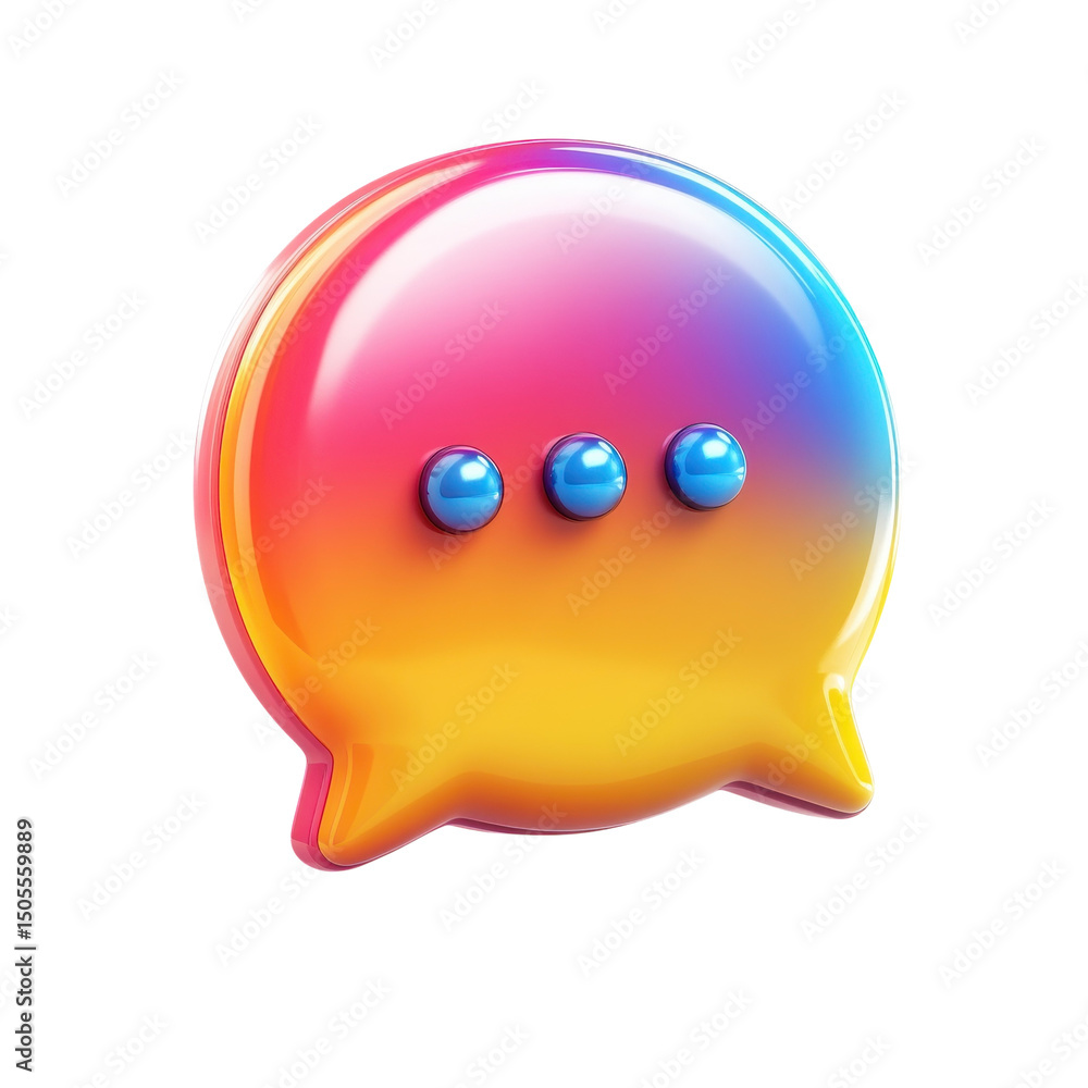 Poster a vibrant glossy message bubble hinting at unspoken words and digital on transparent background