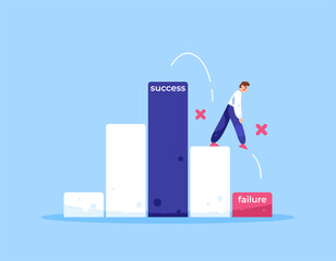 concept from success to failure. towards bankruptcy. decline, loss, demotion. career and business problems. illustration of a businessman walking gloomily towards failure. flat style design