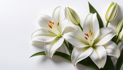 Fototapeta premium delicate white lilies blooming gracefully on white background