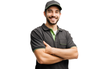 Express Shipping Service Driver isolated on Transparent Background PNG