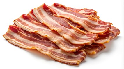 Close up studio shot of tasty delicious uncooked bacon slices
