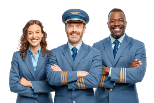 Airline Attendants Posing in Uniform isolated on Transparent Background PNG - Powered by Adobe