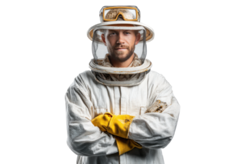 Professional Beekeeper in Protective Suit Isolated on White Transparent Background PNG