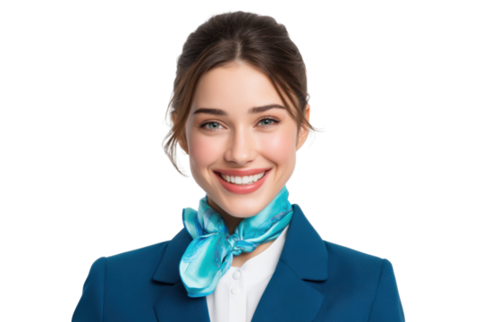 Professional Flight Attendant Smiling on Transparent Background PNG