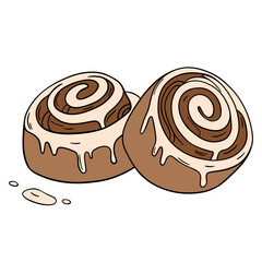 Fresh bakery food dessert. Sweet cinnamon rolls with pastry icing delicious and appetizing bun. Confectionery outline food art