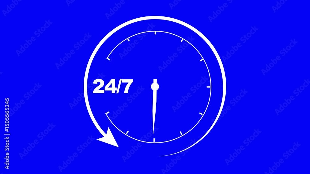 Poster abstract clock 24 hours icon on dark background.24 hours timer clock icon and all-time service 24/7-