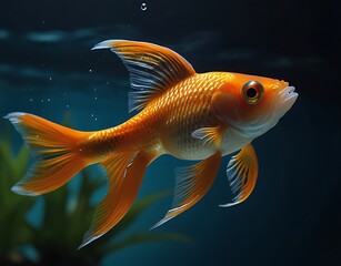 Vibrant orange goldfish swimming in aquarium