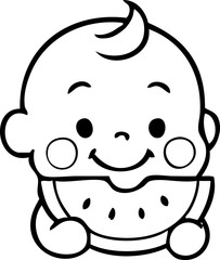 어린이 유치원 색칠놀이 라인 귀여운 수박먹기 