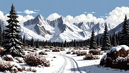 【ドット絵風】雪の積もった山のイラスト