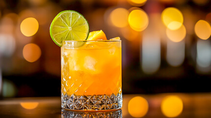 Refreshing peach margarita cocktail with lime garnish vibrant summer beverage concept