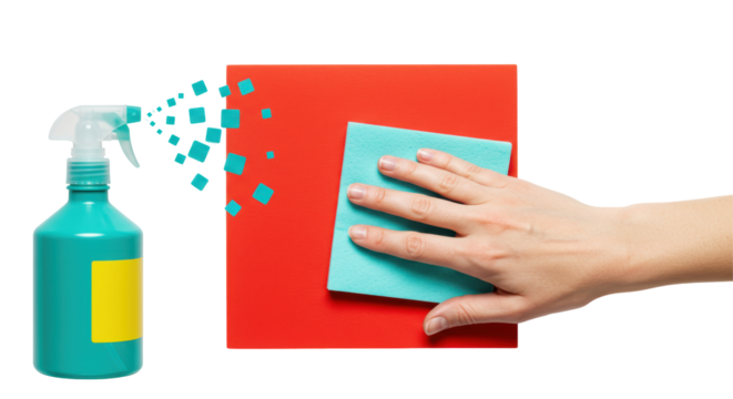 Isolated Hand Cleaning Red Surface with Spray