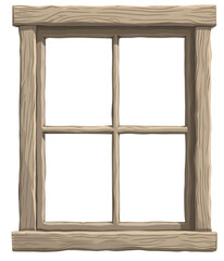 Rustic wooden window frame with four panes showing natural wood texture