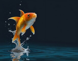 Golden fish leaping from water splash