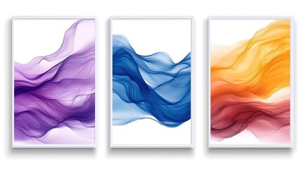 A triptych of flowing watercolor art creating an atmosphere of serenity and beauty with calming colors in