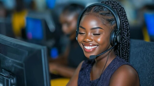 Smiling Customer Service Agent at Work