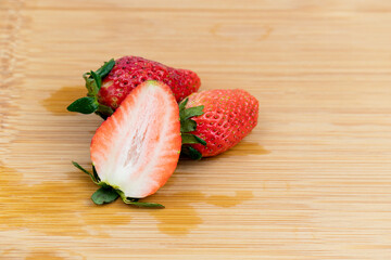 Fresh strawberries on the cutting board
