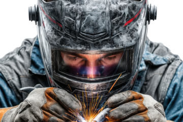 Expert welder focused on precision work, showcasing artistry and skill