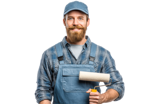 Expert wall painter showcases skills with a paint roller ready for a new project